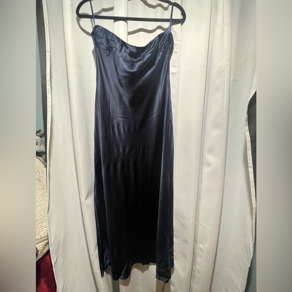 Quince Midnight Blue 100% Washable Silk Strapless midi Dress - Picture 4 of 14